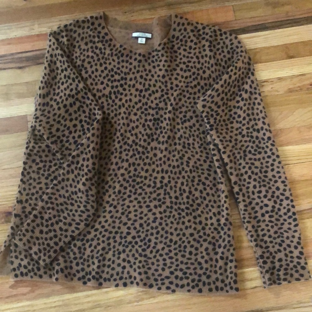 Animal print JCrew cashmere sweater leopard cheetah mob wife crew neck sz small